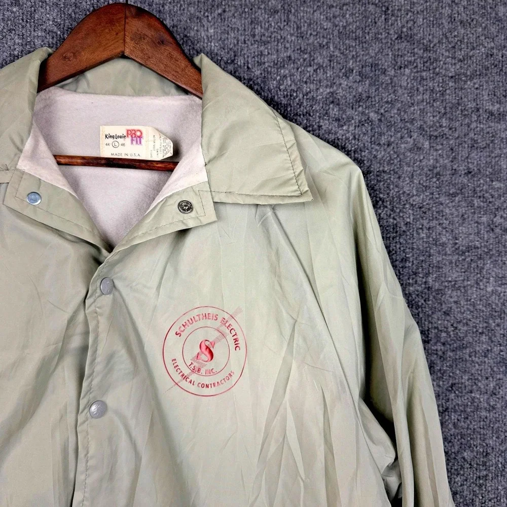 Vintage King Louie Pro Fit USA Jacket Mens L Gray Coaches Snap Windbreaker 70s